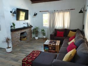 a living room with a couch and a fireplace at Starry Lodge in Ciudad Lujan de Cuyo