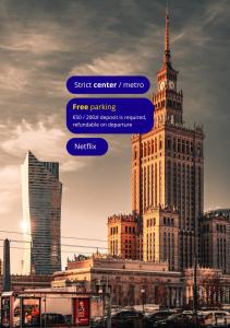 zdjęcie miasta z wieżą zegarową w obiekcie Apartment Strict Warsaw Center - Metro,Free Parking w Warszawie