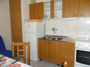 a kitchen with a sink and a white refrigerator at Apartments Gor in Sevid