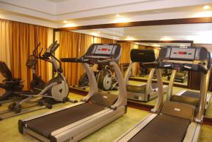 a gym with treadmills and elliptical machines at Gokulam Park Sabari-Siruseri SIPCOT in Chennai