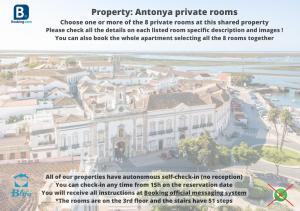 a flyer for a hotel with a picture of a building at BLife Antonya private rooms at 3rd floor in Faro +9 photos