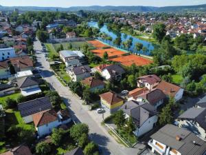 an aerial view of a town with a river at Apartman Nani in Bihać