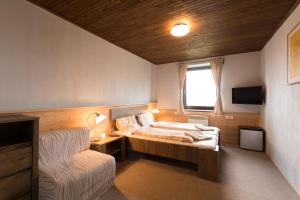 una camera da letto con un letto, un divano e una TV di Hotel Vyhlídka a Jilemnice