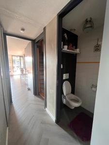 a bathroom with a toilet in a room at Willemsbrug Vista in Schiedam