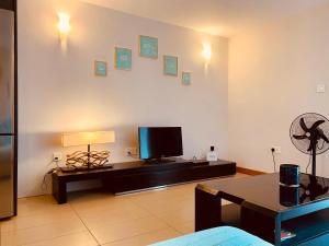 a living room with a flat screen tv on the wall at Belle Haven GF 1bedroom flat in Mont Choisy