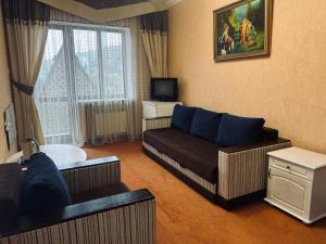 a living room with a couch and a tv at Срібний Водограй in Polyana