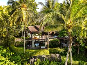 セロング・ベラナクにあるKirikan Villas, Secluded Jungle Paradiseのヤシの木が植わるリゾートの空中ビュー