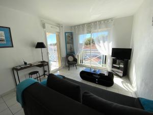 Televisyen dan/atau pusat hiburan di VILLA MARINA 2 pieces avec parking et wifi centre