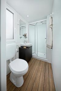 un bagno bianco con un water e un lavandino di Albatross Mobile Homes on Camping Bella Austria a Sankt Peter am Kammersberg