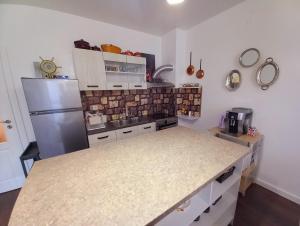 a kitchen with a counter top and a refrigerator at Аpartment Van Gogh in Hisarya