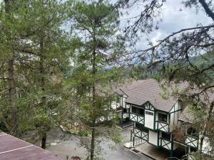 a green and white house with trees in the foreground at Brinchang Cameron 2R2B 10 paxs KeaFarm #14402 in Brinchang