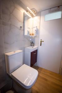a bathroom with a white toilet and a sink at Birdhouse Apartment Athens in Athens