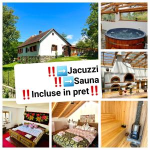 a collage of pictures of a house with a igloo at Pensiunea Casa Țărănească in Satu Bătrîn