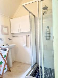 モッセル・ベイにあるPoint Village Accommodation - Dizzy Dazyのシャワーと洗面台付きのバスルーム +6枚の写真