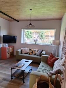 a living room with a couch and a table at le Repaire des Loups in La Basse Ville