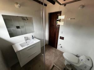 a bathroom with a toilet and a sink and a mirror at Hotel Aire Libre - Suite 9 in Villa de Leyva +14 photos