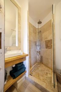 Un baño con lavabo y ducha en Maisonnette en pleine Campagne LA K-LINE, en Entrecasteaux