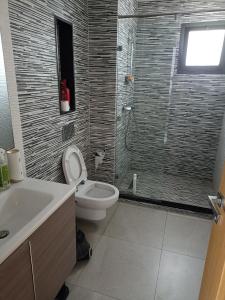 a bathroom with a toilet and a sink and a shower at Appartement de vacances in Agadir