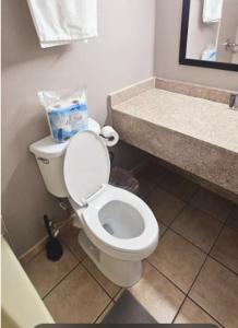 a bathroom with a white toilet and a sink at Kiteville Neptune in Tinton Falls