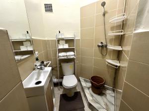 a small bathroom with a toilet and a sink at Appartement cosy à 5 min de la plage Sidi Kacem in Hajreien +10 photos