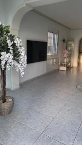 a large room with a flat screen tv and a tree at Casa Valdi, fantastic 4 bedroom house with private,heated swimming pool and barbecue in Ciudad Quesada