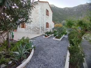 a garden with plants in front of a building at Seaview Maisonette Paradise in Pláka