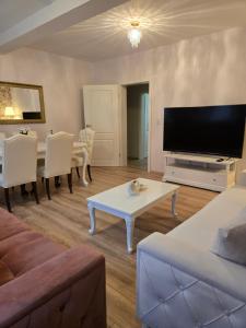 a living room with a couch and a table at Appartements am Bachhaus in Eisenach