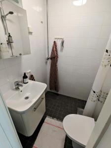 ein weißes Badezimmer mit Waschbecken und Toilette in der Unterkunft Artistic 2-Bedroom full of light in Helsinki