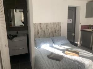 Postel nebo postele na pokoji v ubytování Studio indépendant en RDC de villa, parking