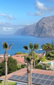 a group of palm trees and a view of the ocean at Cliffside Residence in Puerto de Santiago
