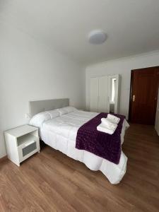 a bedroom with a large bed with a purple blanket at Apartamento vacacional en Ferrol in Ferrol