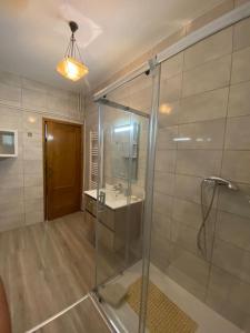 a bathroom with a shower and a sink at Casa Eva e Eduardo in Macedo de Cavaleiros +33 photos