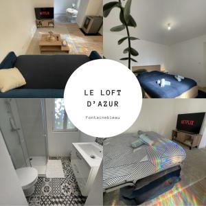 een collage van foto's van een kamer met een bed bij Le Loft d'Azur - Cozy - Netflix in Fontainebleau