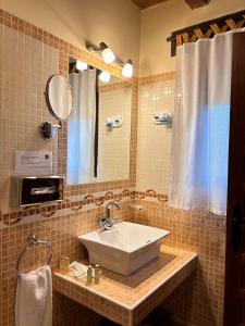 a bathroom with a sink and a mirror at Casa Rural Los Regajales in Tenzuela
