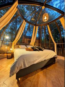 a room with a bed in a round room at Le Dôme de Namur - Une nuit insolite dans les bois in Champion