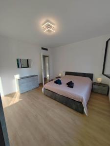 ein Schlafzimmer mit einem großen Bett in einem Zimmer in der Unterkunft LA TERRAZZA - Very Quiet - Free park - 3 min from Varese center and lake - AIR Conditioning - Cycling friendly in Varese