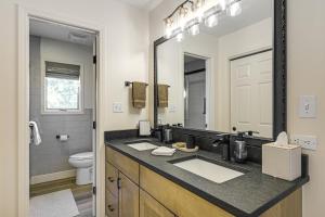 a bathroom with a sink and a toilet and a mirror at Hike, Ski and Dine Pagosa Springs Getaway! in Pagosa Springs +24 photos