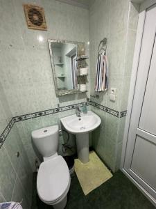 un bagno con un water bianco e un lavandino di Mango guest house a Dedoplis Tskaro