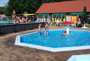 a group of people playing in a swimming pool at 'Hunebed Chalet' - De Tien Heugten in Schoonloo