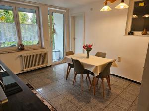 a dining room with a table and chairs at Donau Apartment in Tuttlingen +11 photos