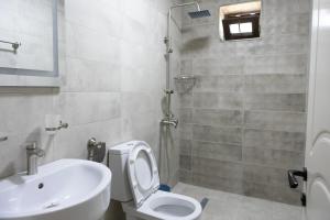 a bathroom with a toilet and a sink and a shower at Hotel Horizont Telavi in Telavi