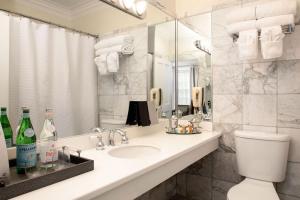 a bathroom with a sink and a toilet and a mirror at The Gardens Hotel in Key West