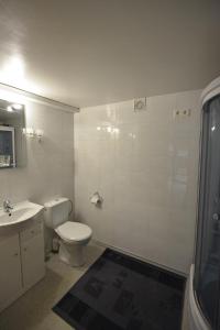 a white bathroom with a toilet and a sink at Apartment rent in Nida