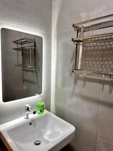 a bathroom with a sink and a mirror at Urban Emerald Seaview 6Pax 3Queen 3Room 2Bath 2Carpark with Infinity Pool in Jelutong