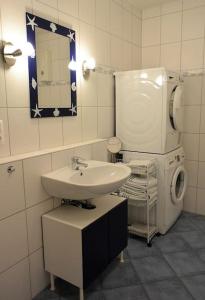 ラムシュタイン・ミーゼンバッハにある2BR fully furnished apartment, 4min to RABの洗面台と洗濯機を備えたバスルーム