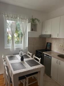 a kitchen with a table with chairs and a sink at Dream apartmen in Novi Grad