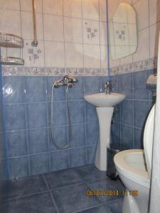 a bathroom with a shower and a sink and a toilet at Guesthouse Olimp in Sozopol