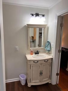 a bathroom with a sink and a mirror at Lux Studio W Kitchenette Pet Yes in Beaufort +18 photos