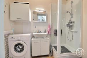 a bathroom with a washing machine and a sink at Le sens de breizh in Sens-de-Bretagne +19 photos