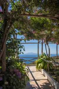 a walkway leading to the ocean with flowers at Hotel Il Girasole in Anacapri